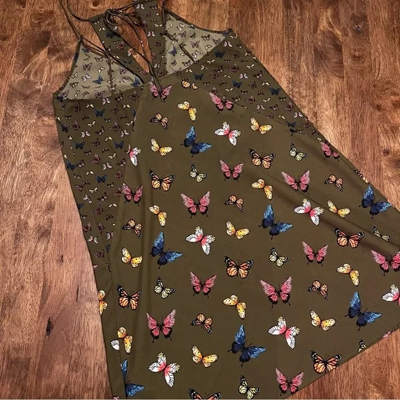 Abercrombie & Fitch Olive Butterfly Mini Dress Size Small - Picture 7 of 12